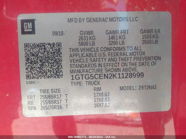 1GTG5CEN2K1128999 GMC Canyon 2wd Sle