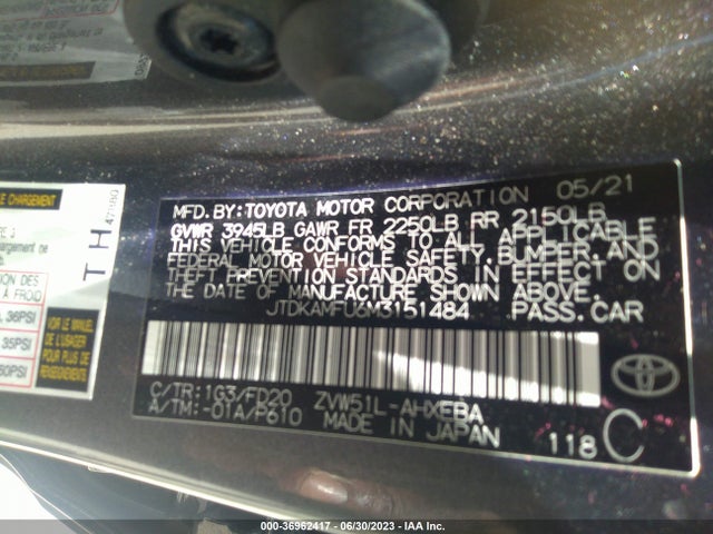 Toyota Prius L 2021 JTDKAMFU6M3151484 Image 15