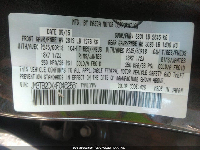 Mazda Cx-9 Touring 2015 JM3TB2CVXF0462561 Image 15