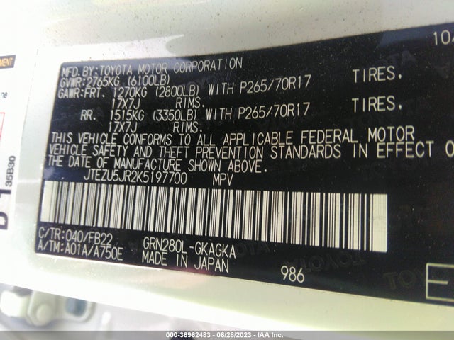 Toyota 4RUNNER SR5 2019 JTEZU5JR2K5197700 Image 14