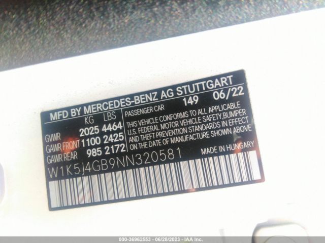 W1K5J4GB9NN320581 Mercedes-Benz Cla Cla 250