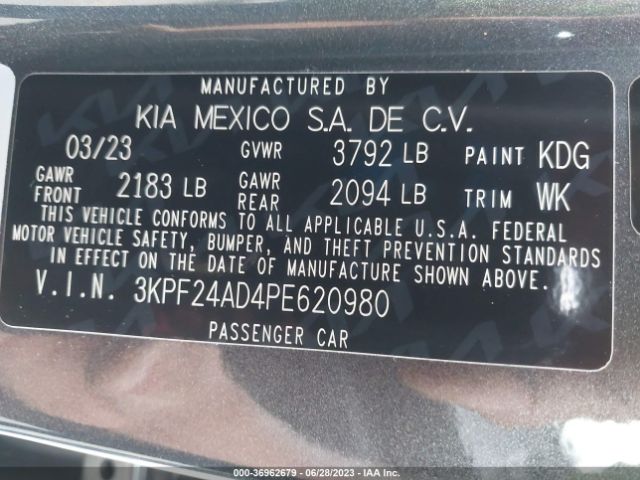 3KPF24AD4PE620980 KIA Forte Lxs