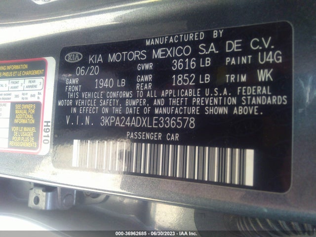 2020 KIA RIO S VIN: 3KPA24ADXLE336578