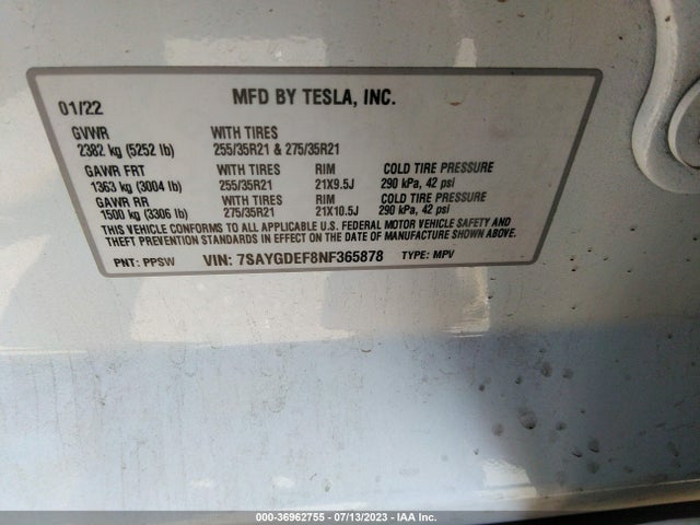 Tesla Model Y Performance 2022 7SAYGDEF8NF365878 Image 16