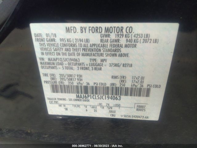 MAJ6P1CL5JC194063 Ford Ecosport Ses