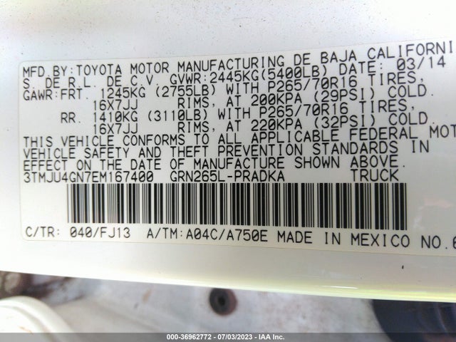 Toyota Tacoma Prerunner 2014 3TMJU4GN7EM167400 Image 15