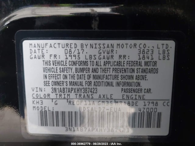 Nissan SENTRA SV 2017 3N1AB7APXHY387423 Image 9