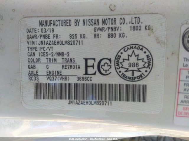 JN1AZ4EH0LM820711 Nissan 370Z COUPE