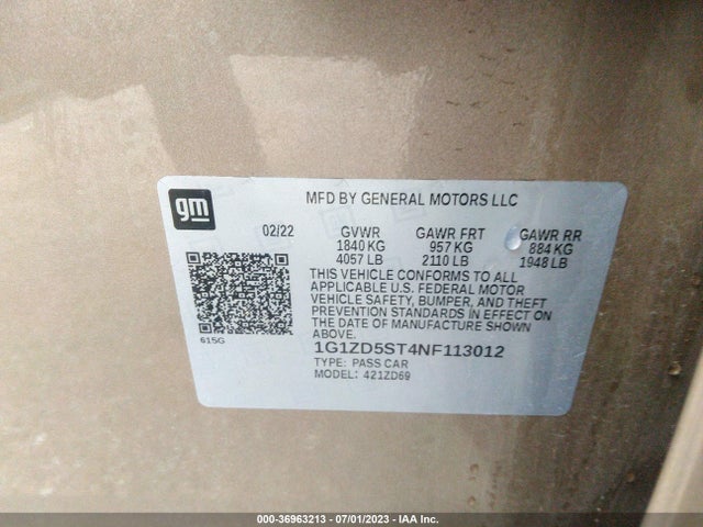 Chevrolet MALIBU LT 2022 1G1ZD5ST4NF113012 Image 9