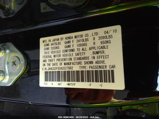2010 ACURA TSX VIN: JH4CU2F60AC027982