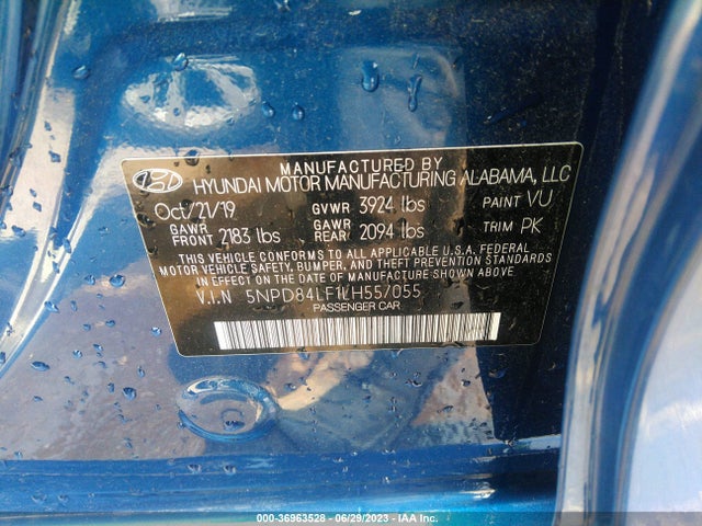 2020 HYUNDAI ELANTRA SEL VIN: 5NPD84LF1LH557055