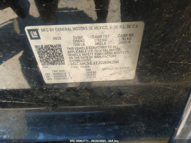 2018 CHEVROLET SILVERADO 1500 LTZ VIN: 3GCUKSEJ7JG536286