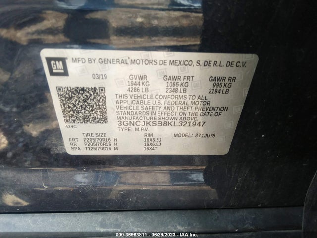 Chevrolet TRAX LS 2019 3GNCJKSB8KL321947 Image 9