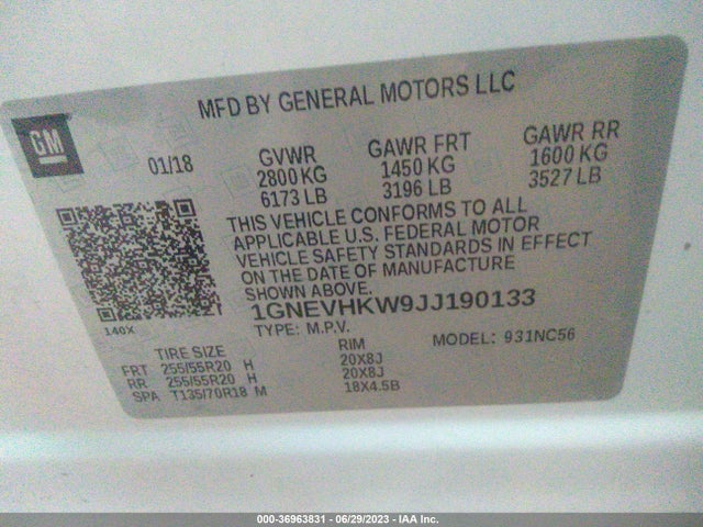 Chevrolet Traverse Lt Leather 2018 1GNEVHKW9JJ190133 Image 16