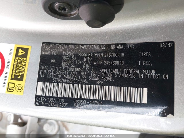 Toyota Highlander Xle/se 2017 5TDKZRFH8HS512484 Image 9