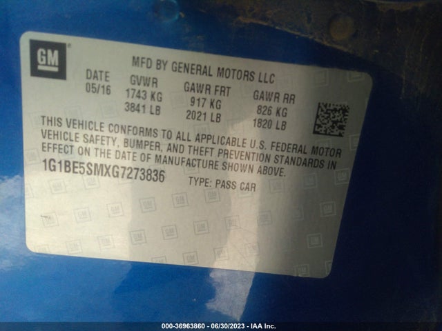 Chevrolet CRUZE LT 2016 1G1BE5SMXG7273836 Image 15