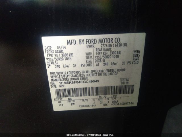 1FM5K8F84EGC49049 Ford Explorer Limited