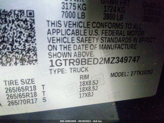1GTR9BED2MZ349747 GMC Sierra 1500 Sle
