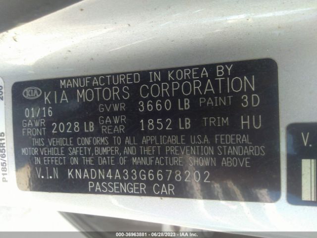 KNADN4A33G6678202 KIA RIO EX