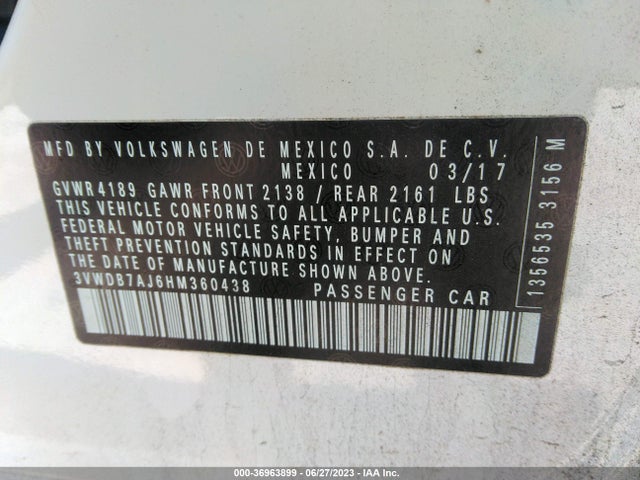 3VWDB7AJ6HM360438 Volkswagen Jetta 1.4t Se