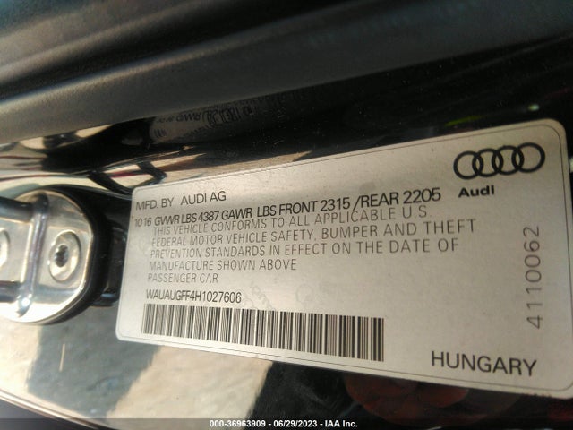 WAUAUGFF4H1027606 Audi A3 Sedan Premium