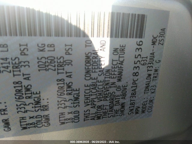 2023 NISSAN ROGUE SV VIN: 5N1BT3BA1PC835536