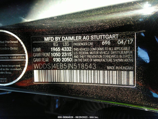WDDSJ4EB5JN518543 Mercedes-Benz Cla Cla 250