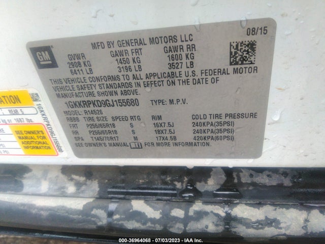 1GKKRPKD9GJ155680 GMC ACADIA SLE