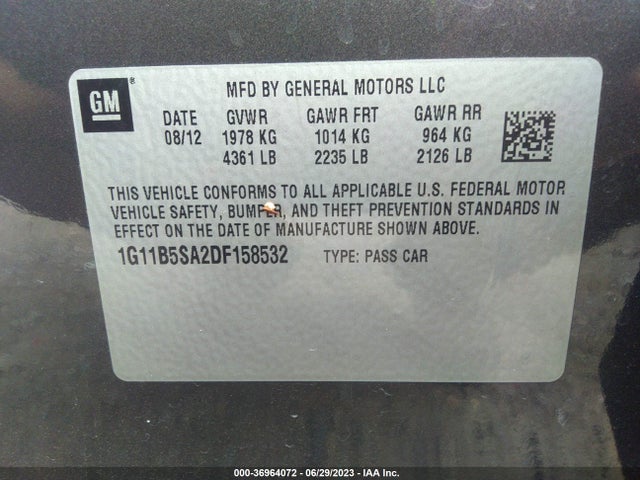2013 CHEVROLET MALIBU LS VIN: 1G11B5SA2DF158532