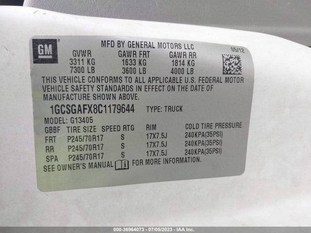 2012 CHEVROLET EXPRESS CARGO VAN VIN: 1GCSGAFX8C1179644