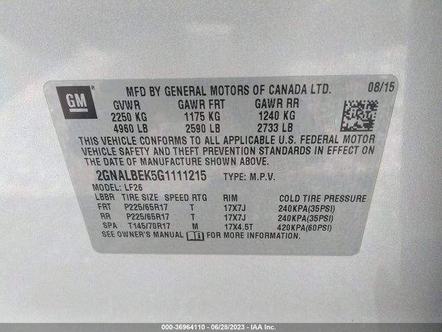 Chevrolet EQUINOX LS 2016 2GNALBEK5G1111215 Image 9