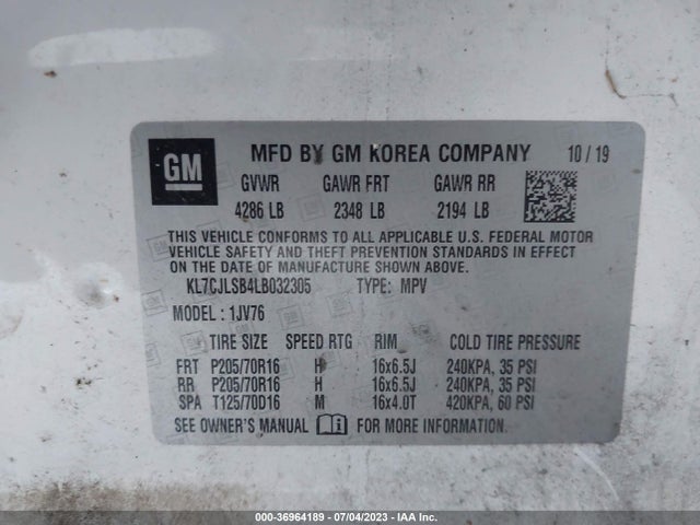 Chevrolet Trax Lt 2020 KL7CJLSB4LB032305 Image 9
