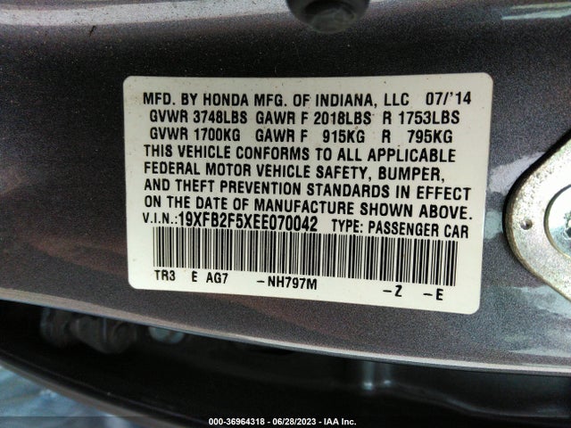 Honda Civic Sedan Lx 2014 19XFB2F5XEE070042 Image 9