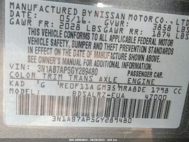 3N1AB7AP5GY289480 Nissan SENTRA SR
