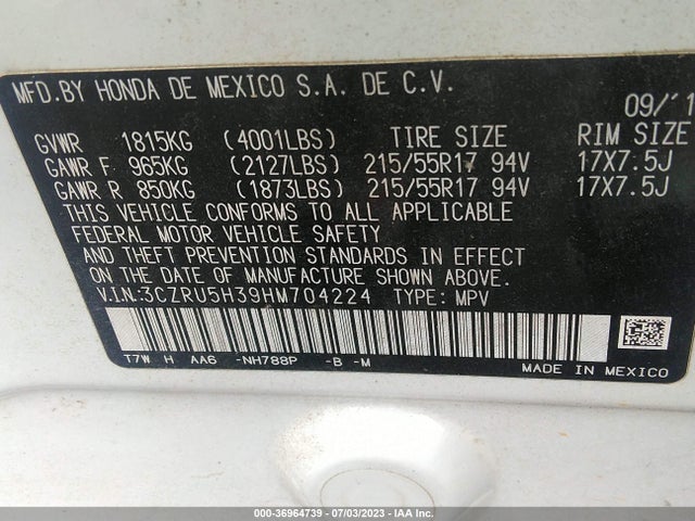 Honda HR-V LX 2017 3CZRU5H39HM704224 Image 9
