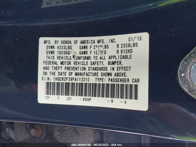 Honda Accord Sedan Lx 2015 1HGCR2F39FA113210 Image 9