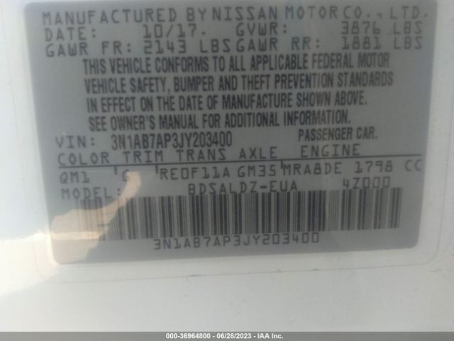 3N1AB7AP3JY203400 Nissan SENTRA SV