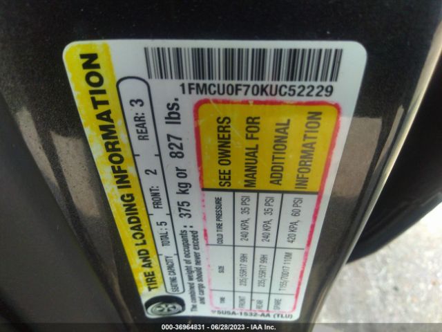 1FMCU0F70KUC52229 Ford ESCAPE S