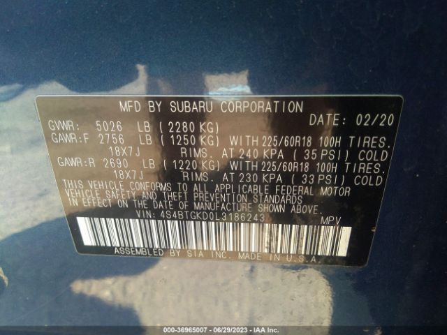 4S4BTGKD0L3186243 Subaru Outback Onyx Edition Xt