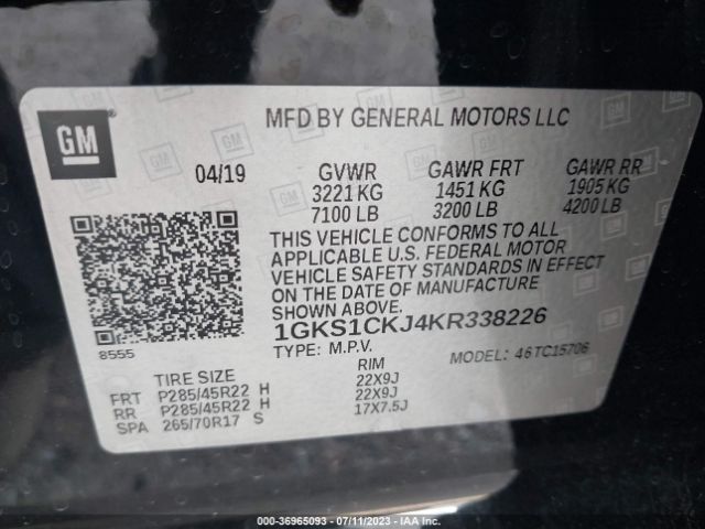 1GKS1CKJ4KR338226 GMC YUKON DENALI