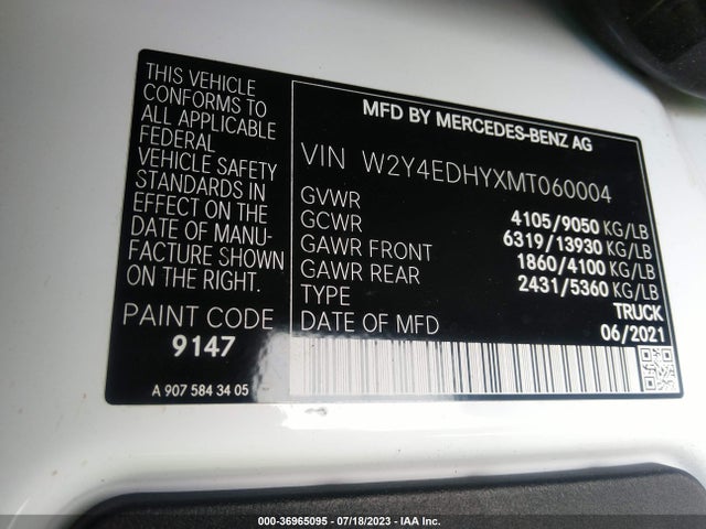 2021 Freightliner Sprinter, VIN: W2Y4EDHYXMT060004