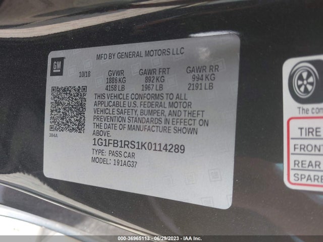 Chevrolet Camaro 1lt 2019 1G1FB1RS1K0114289 Image 9