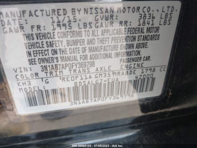 3N1AB7AP0FY369798 Nissan SENTRA SL