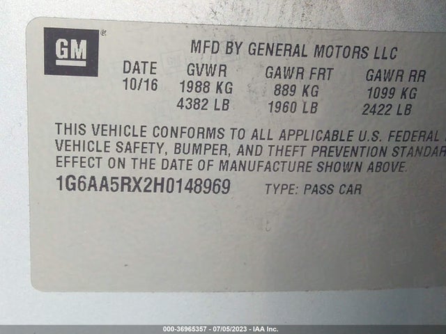 1G6AA5RX2H0148969 Cadillac Ats Sedan Rwd