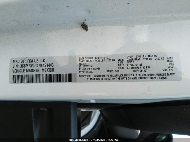 2022 Ram Promaster, VIN: 3C6MRVJG4NE121443