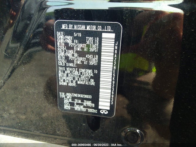 2019 INFINITI QX80 LUXE VIN: JN8AZ2NE5K9236933