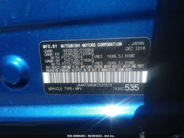 JA4AT3AA4KZ031619 Mitsubishi Eclipse Cross Es