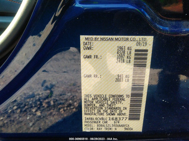 2020 NISSAN ALTIMA 2.5 SR VIN: 1N4BL4CV8LC168377