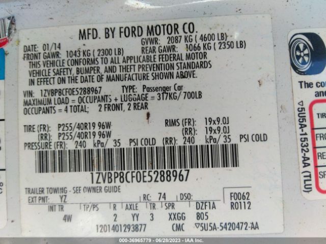 1ZVBP8CF0E5288967 Ford MUSTANG GT