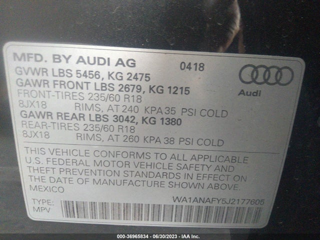 WA1ANAFY5J2177605 Audi Q5 Premium/tech Premium